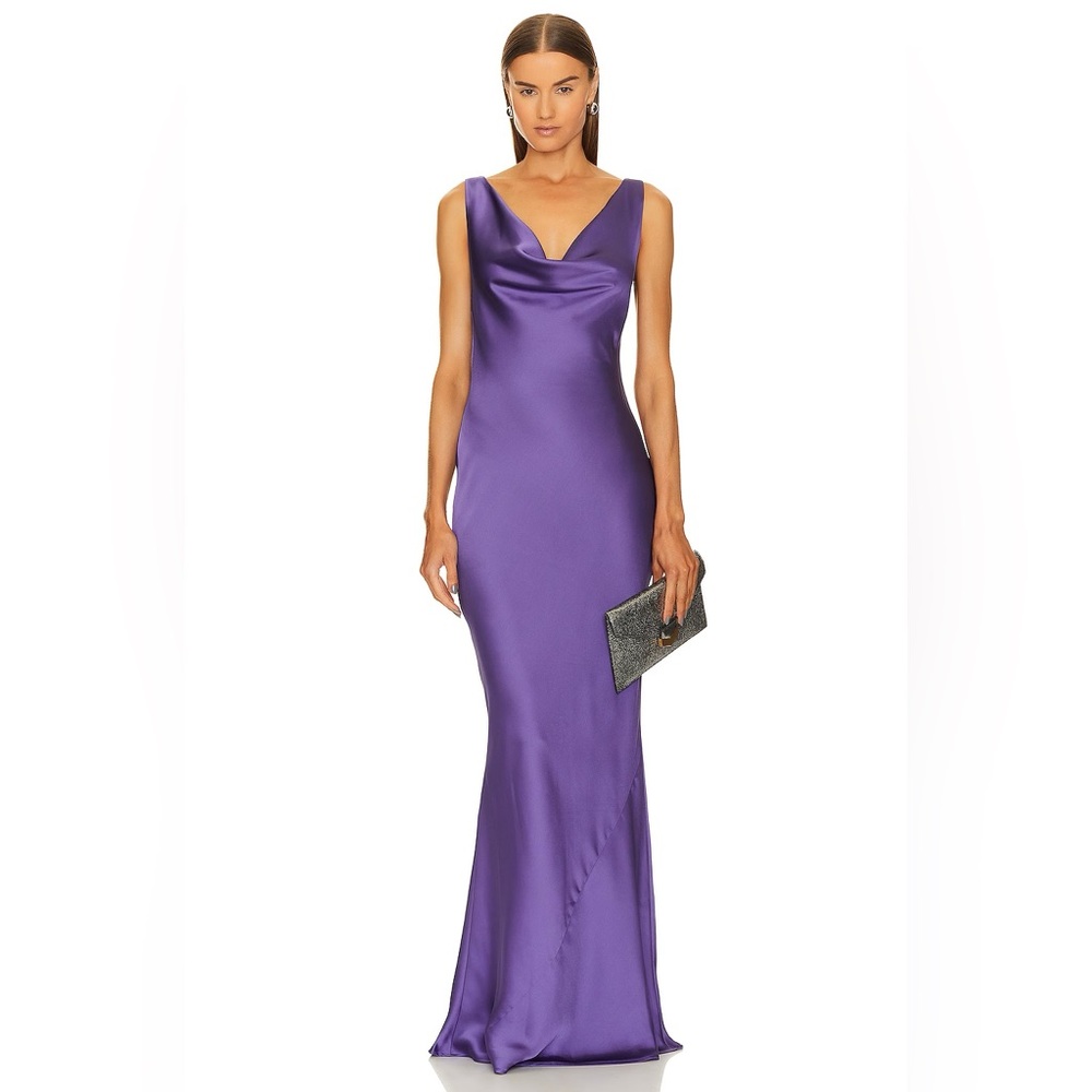 Norma Kamali Deep Drape Neck Maxi Dress in Purple